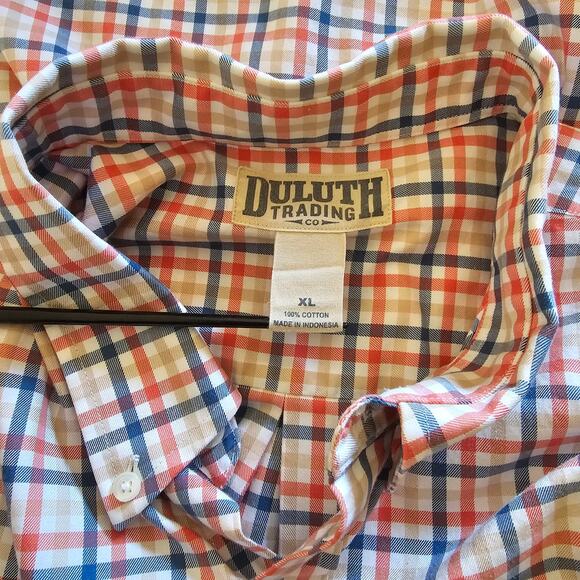 DULUTH TRADING Red White Blue Madras Plaid Short Sleeve Button Up SHIRT Men's XL - Picture 3 of 5